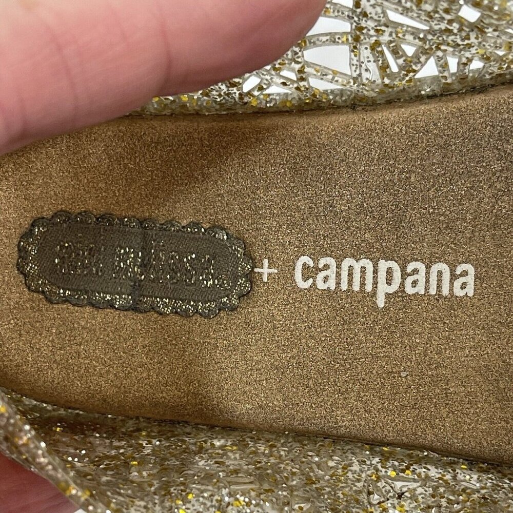 Mini Melissa + Campana Zig Zag Glitter GOLD Mary Jane Jellies Shoes size 2 Girls - Picture 3 of 6